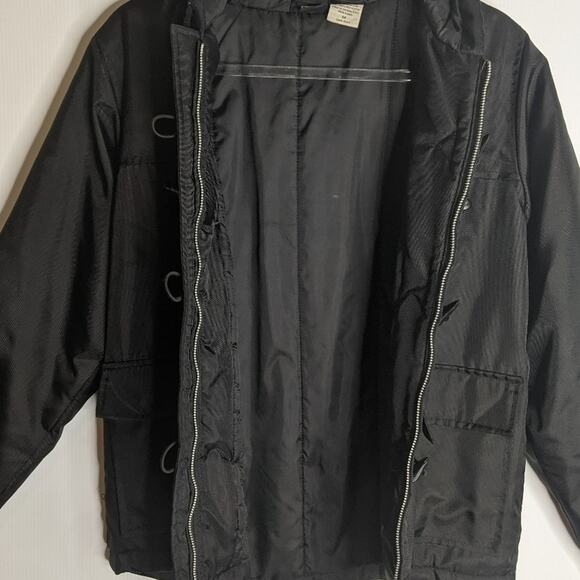 Vintage 90's Pale Nylon Utility Cargo Black Hooded Jacket Toggle Buttons M - Picture 3 of 9